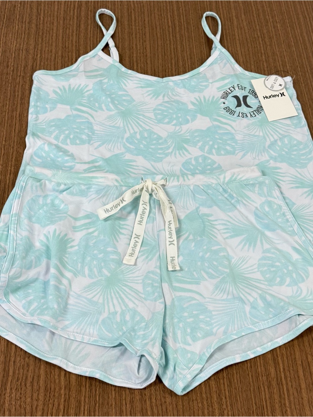 Hurley Mint Green Palm-Print Tank Top and short